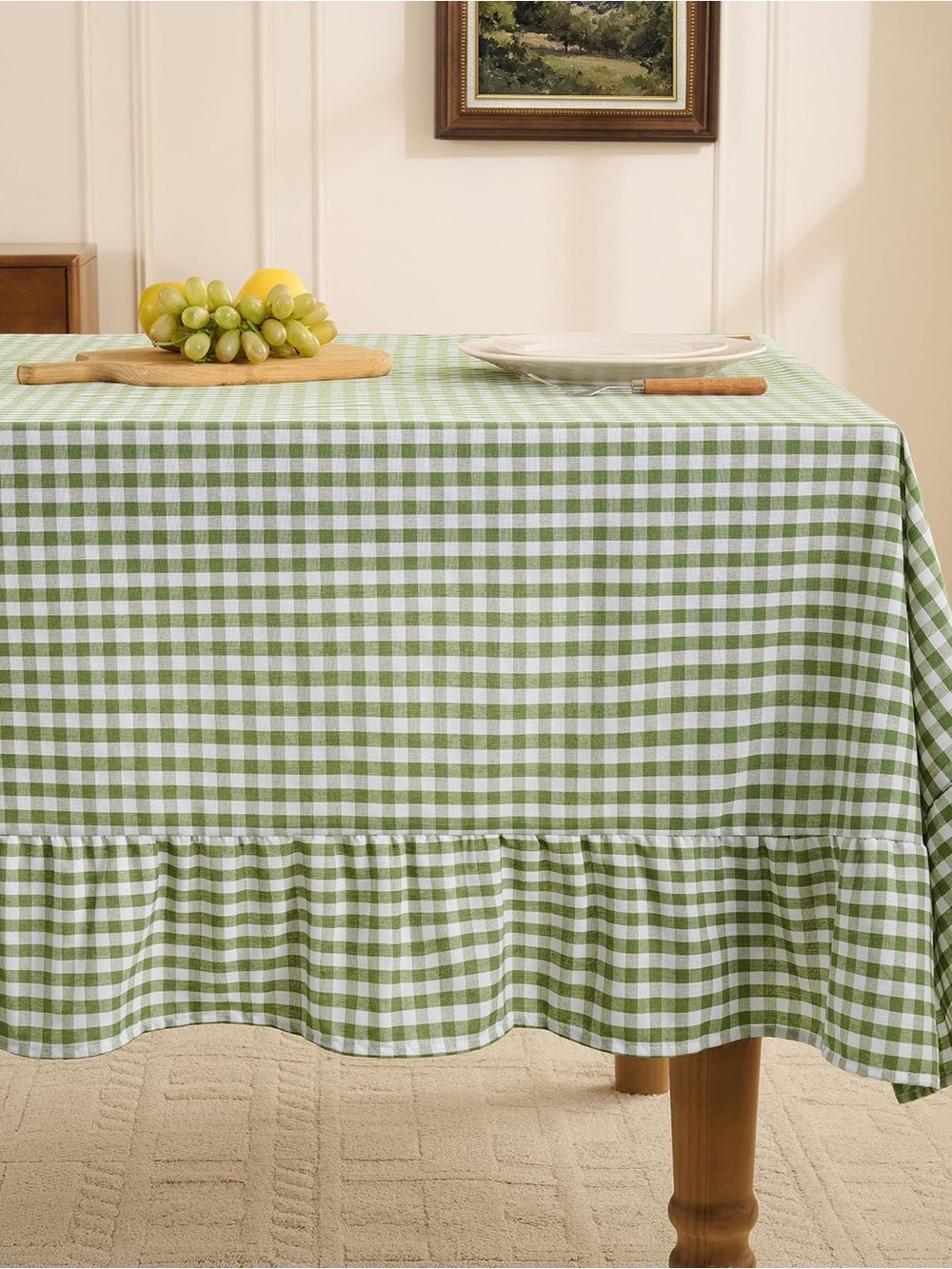 Green Gingham Ruffled Tablecloth - Brand